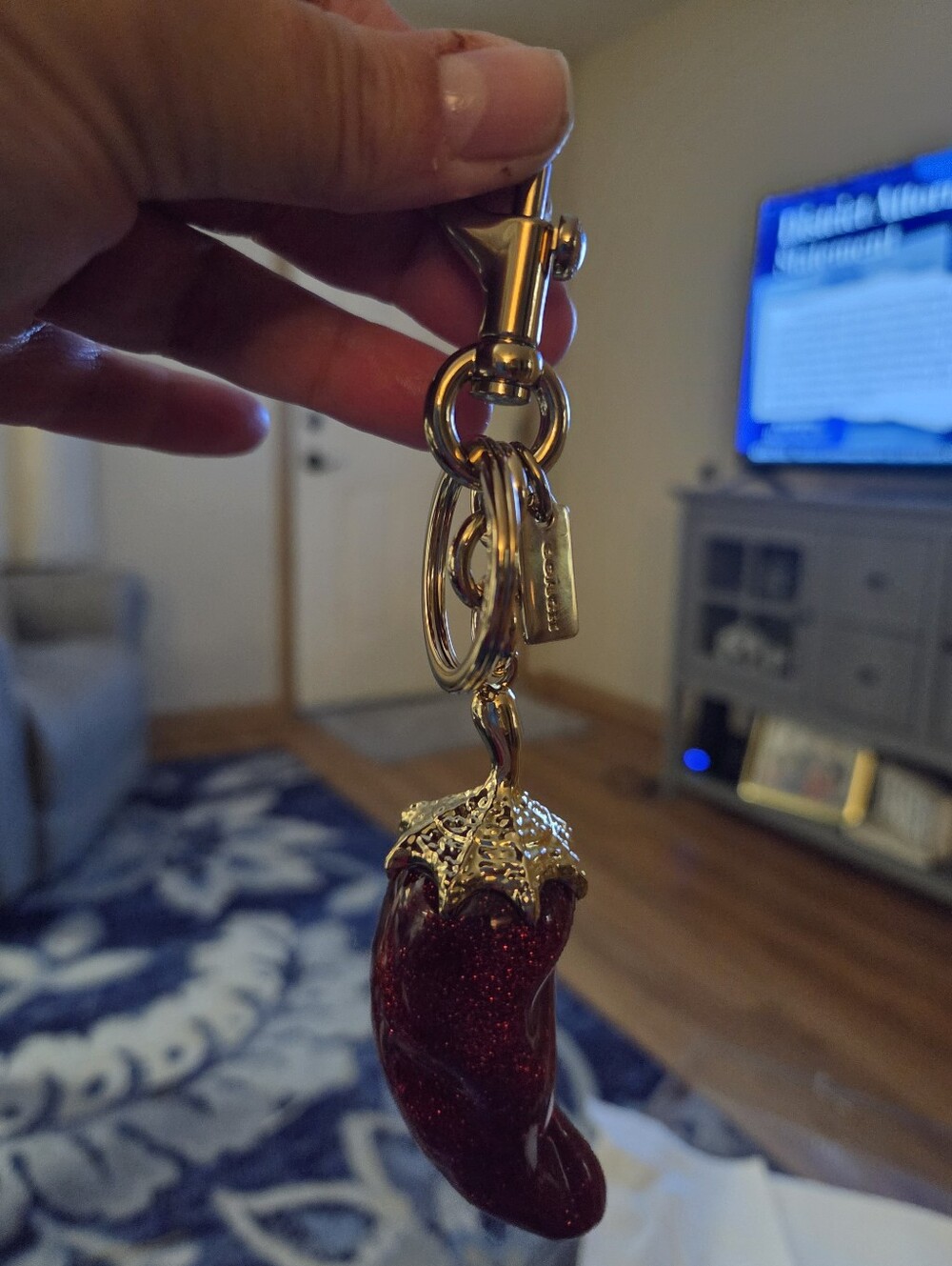 Coach Red Glitter Chili Pepper Bag charm /Charm Key & Card Holder Accent
